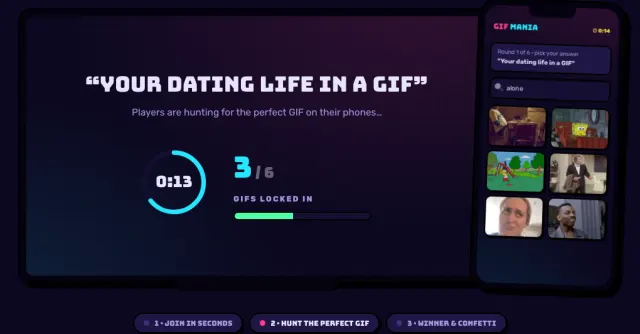 GIF Mania: a question on the TV stage while a phone picks a GIF answer
