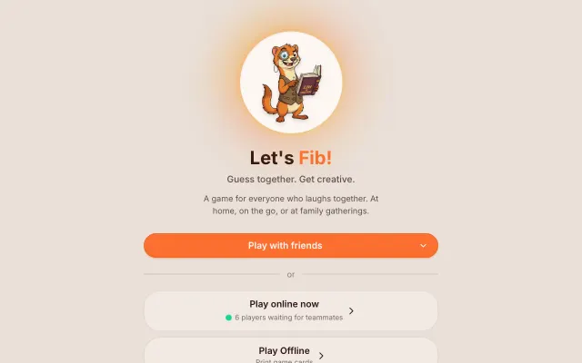 Let's Fib home page: bluffing trivia with friends
