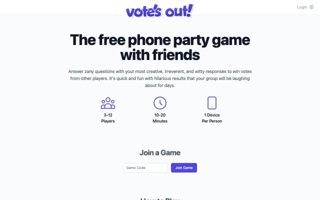Votes Out home page: the free phone party game with friends